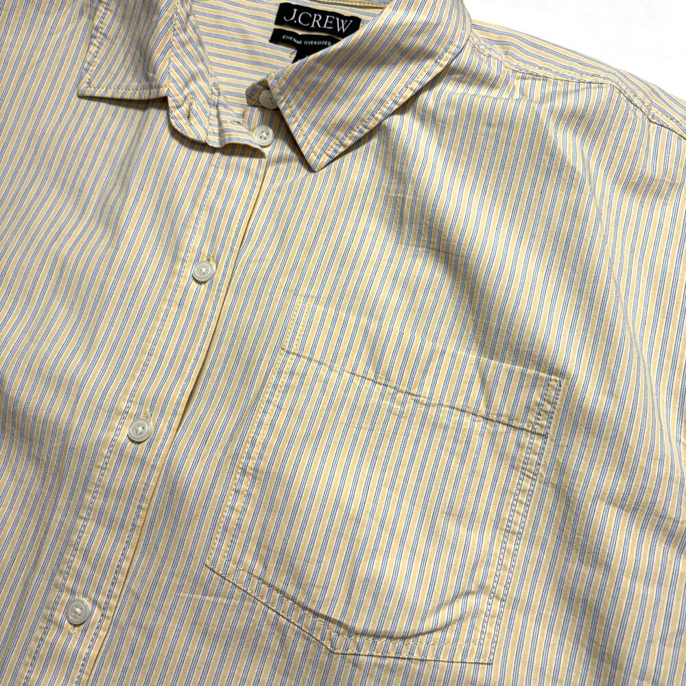 J.Crew Étienne Oversized Button Up Shirt Yellow Blue Stripe NWOT L Cotton - Picture 9 of 13